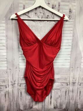 BE CREATIVE Red Ruched One Piece Swimsuit 10
